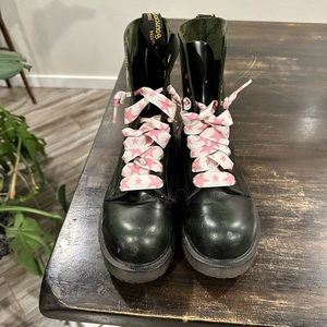 Steel toe 10 eye Dr. Marten boots - green/black pattern (subtle)